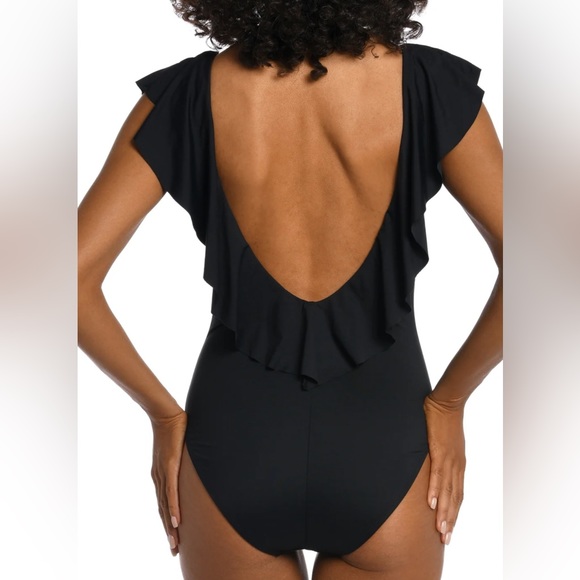 La Blanca Island Goddess Ruffle Plunge BURGUNDY - Picture 2 of 10